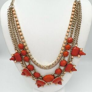 J. Crew Peach and Orange/Red Multi-Strand Draped Necklace